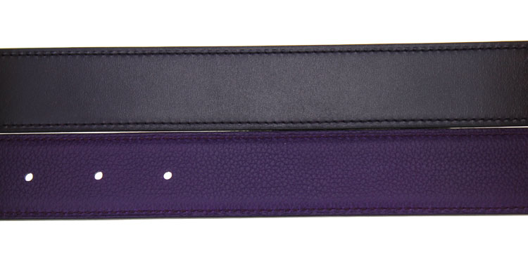 hermes/爱马仕 银色竖纹扣腰带 双面可佩戴 深紫/紫色 95cm