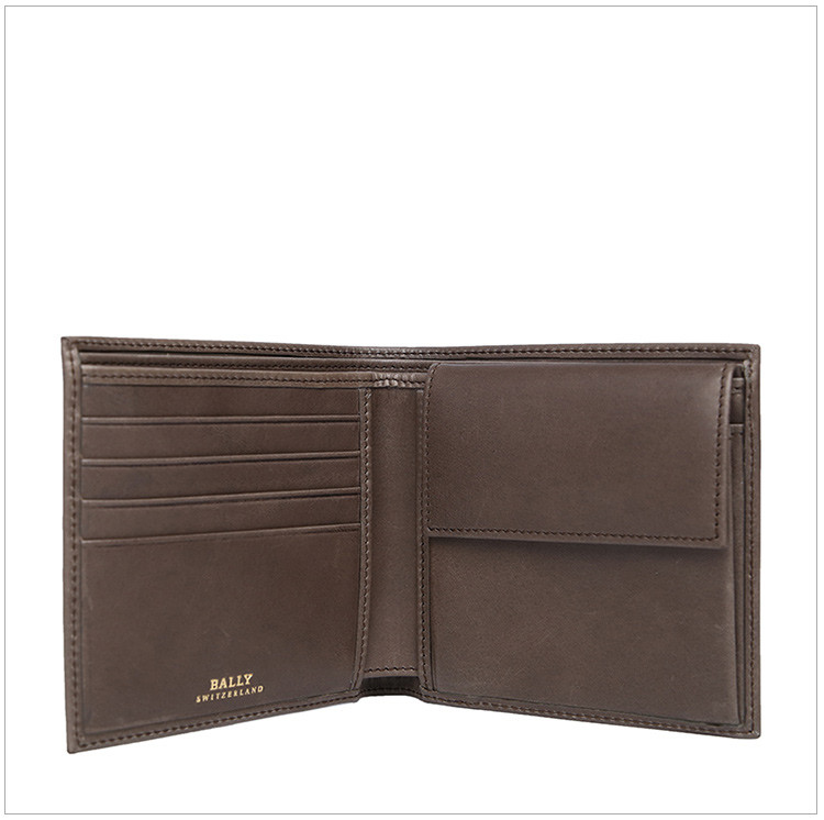 bally 巴利 18新品男士咖色皮质四卡位短款折叠钱夹钱包
