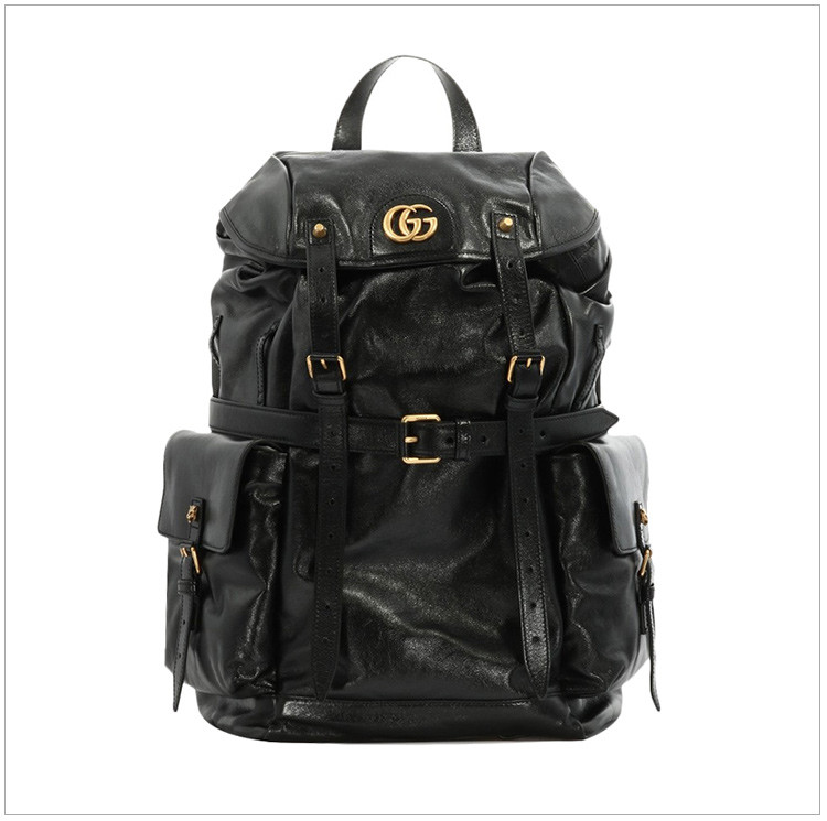 古驰/gucci18秋冬男士黑色牛皮双g机车旅行双肩包526908-0plot黑色