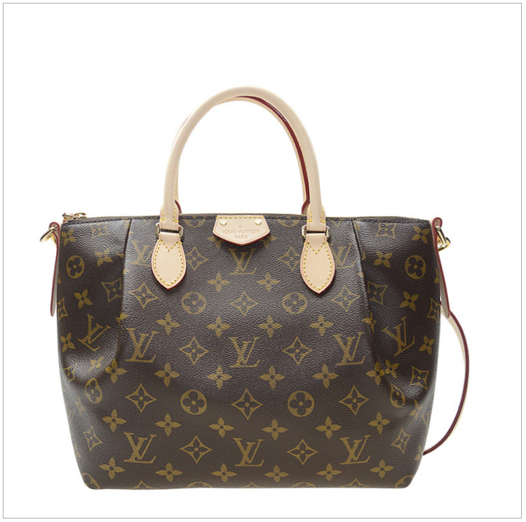louisvuitton/路易威登女士咖啡色皮革经典logo印花手提单肩斜挎包m4