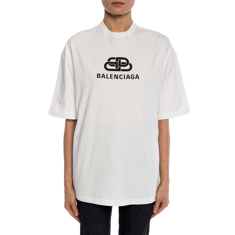 balenciaga/巴黎世家 19春夏服装新款 女士双b背靠背logo短袖t恤