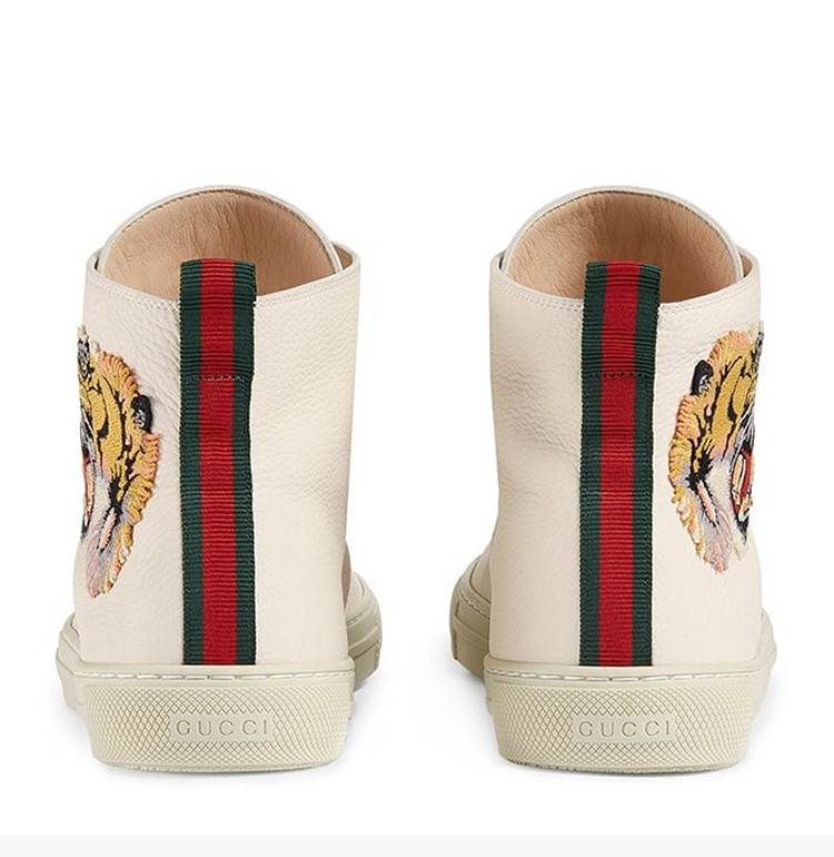 gucci/古驰 男士米白色高帮老虎图案休闲运动鞋板鞋男鞋