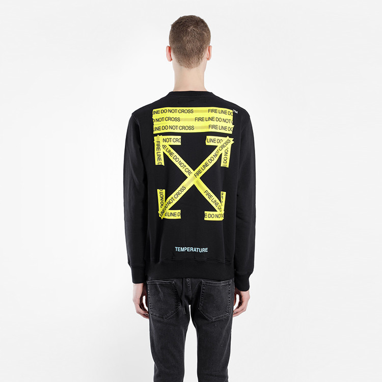 off white/off white 2018秋冬新品 男女同款黑色黄色警戒线卫衣 omba