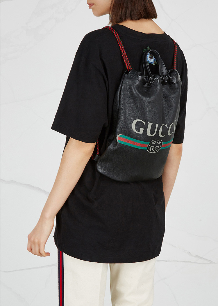 gucci/古驰【18春夏】女士logo双肩包 黑色抽绳