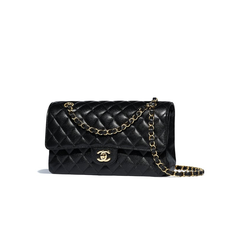 chanel/香奈儿 cf黑金 中号 牛皮荔枝纹 女士单肩包 a01113 y01864