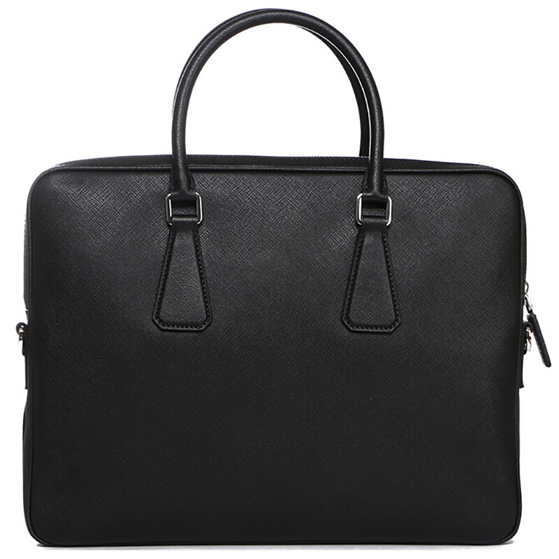 prada 普拉达 男包 男士十字纹手提包公文包商务包 黑色 2ve3689z200a