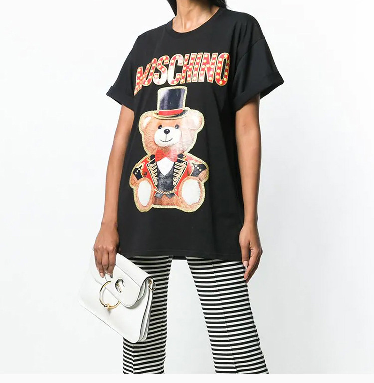 moschino/莫斯奇诺 春夏新品 女士棉质圆领小熊印花宽松短袖t恤 情侣