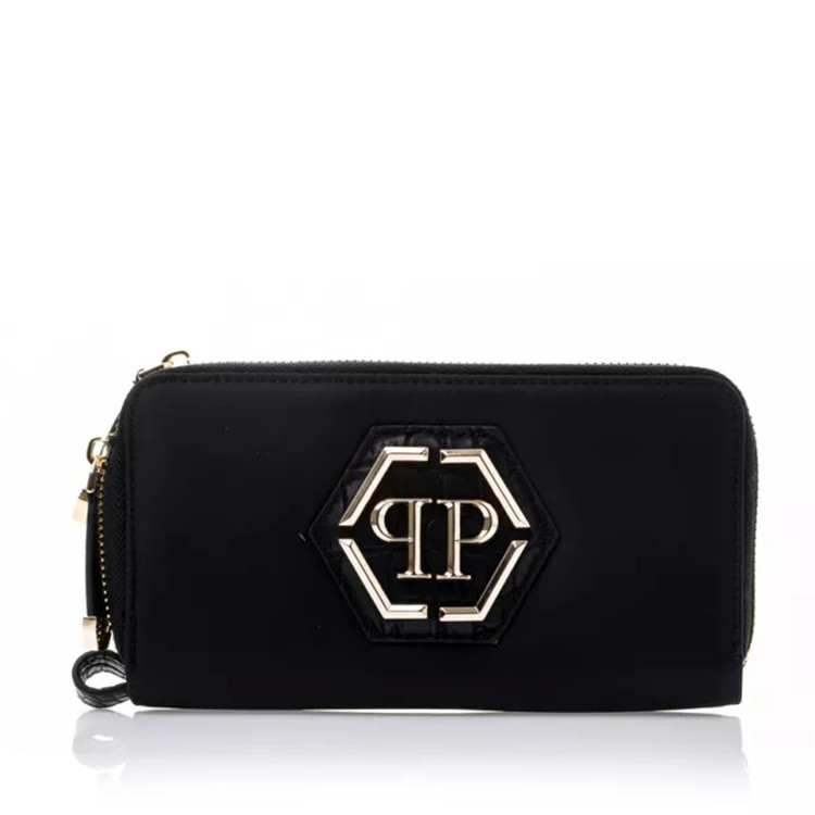 philipp plein/菲利普·普兰 六角金标织logo物配皮双层拉链钱包 f18a