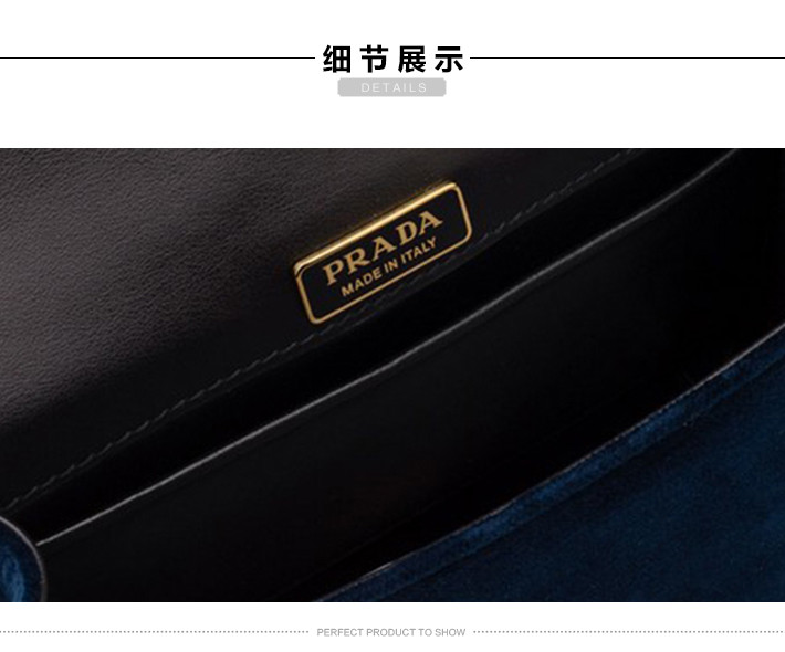 prada/普拉达 女士丝绒单肩包 1bd039-2enu-f0q10-034(黑色/蓝色)