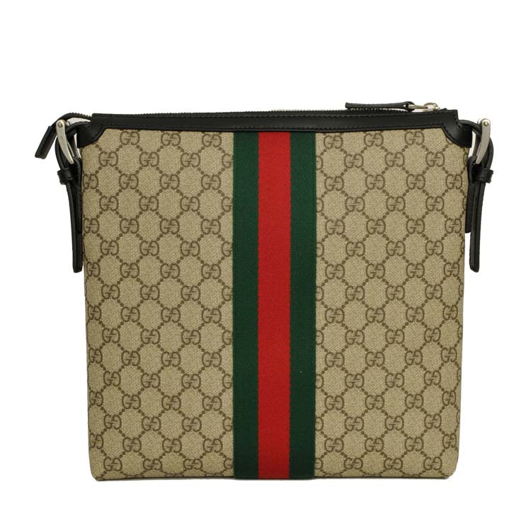 gucci/古驰男士pvc双g logo红绿条纹编织单肩包 斜挎包 387111