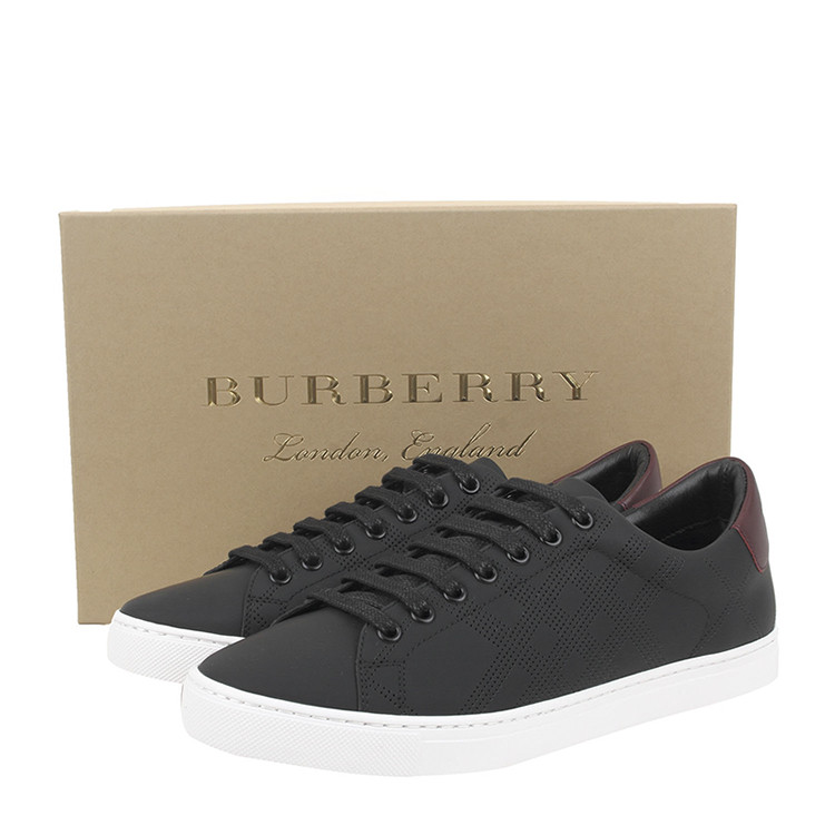 burberry/博柏利 男士冲孔格纹小牛皮板鞋休闲运动鞋 170613黑色 41