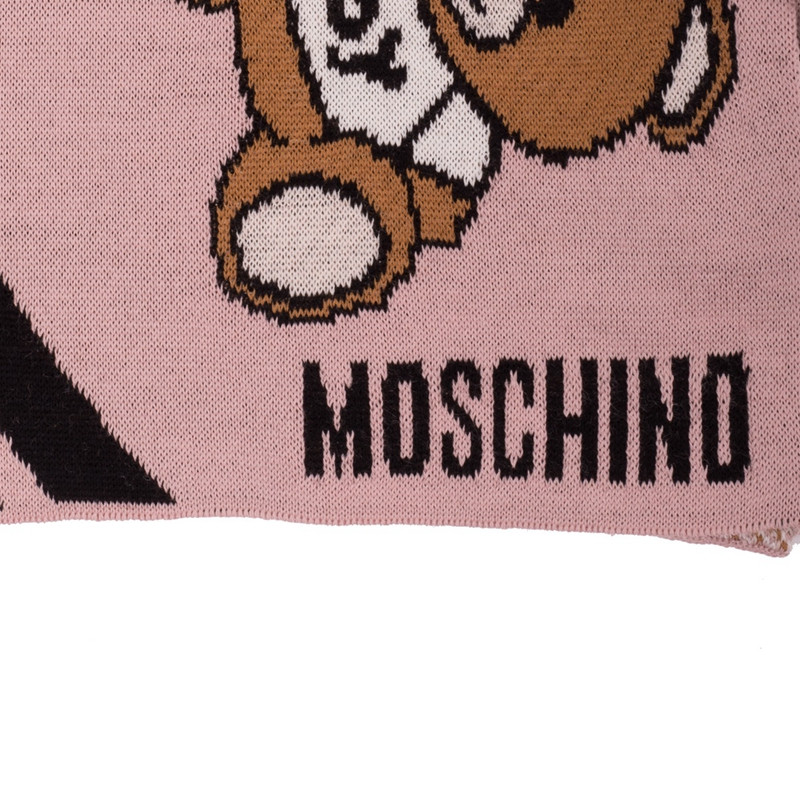 moschino(莫斯奇诺) 粉色羊绒混纺泰迪熊 字母无流苏围巾 30*160cm