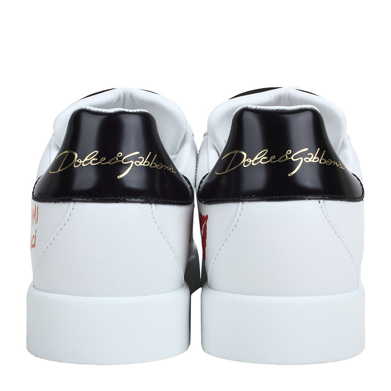 dolce&gabbana/杜嘉班纳 女士牛皮爱心字母涂鸦小白鞋休闲运动鞋板鞋