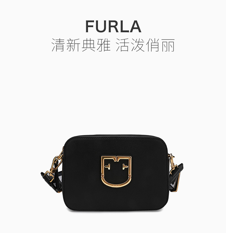 furla/芙拉 女士黑色brava 迷你纹理标志肩带斜挎包 1007885