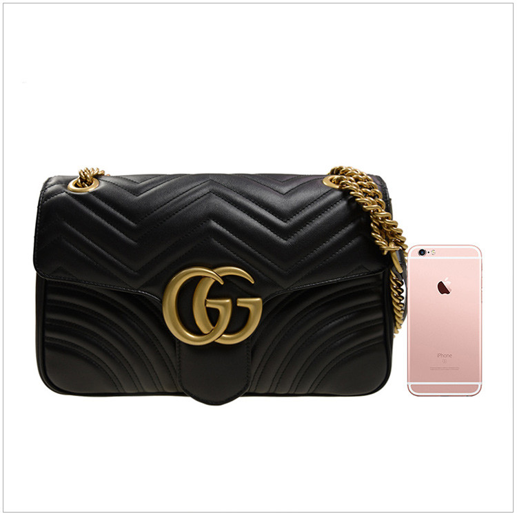 gucci/古驰 marmont系列 女士双g绗缝牛皮链条单肩斜挎包