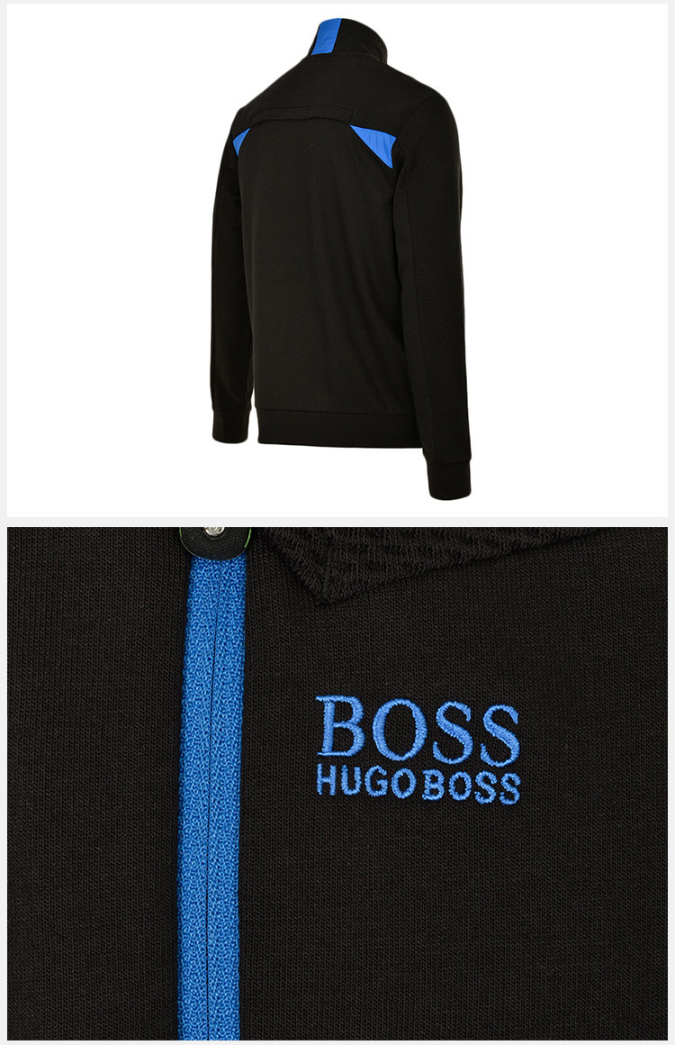 【包税】hugo boss/雨果波士 新款男士黑色棉质logo夹克衫休闲运动衫