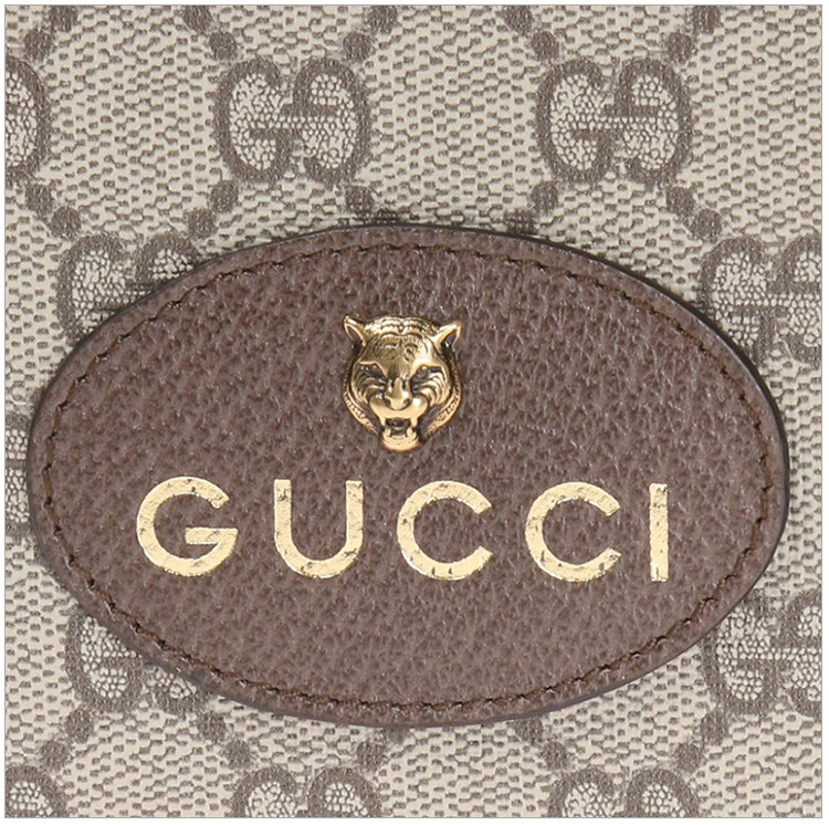 gucci 古驰 18新品女士米色帆布虎头logo标识折叠短款钱包 卡其色