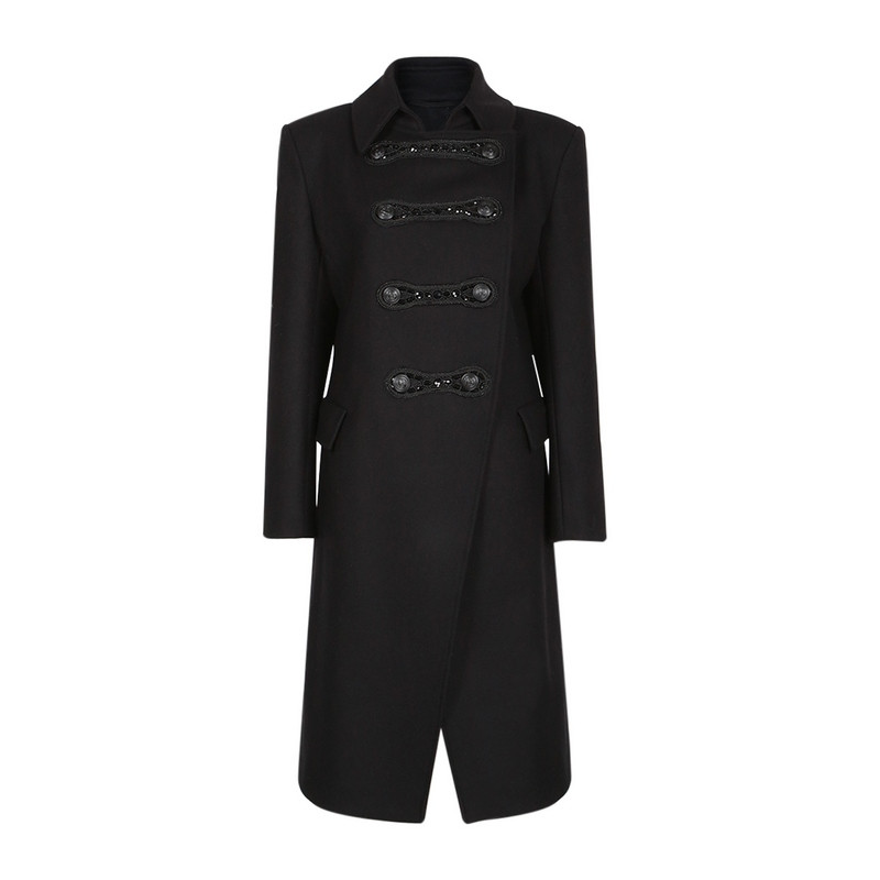 pierre balmain/巴尔曼 女士黑色羊毛中长款毛呢大衣 fp27002ea7001