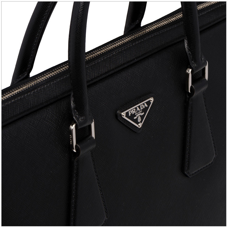 prada/普拉达 18秋冬 男士黑色皮革双手柄可调可拆式手提公文包单肩斜