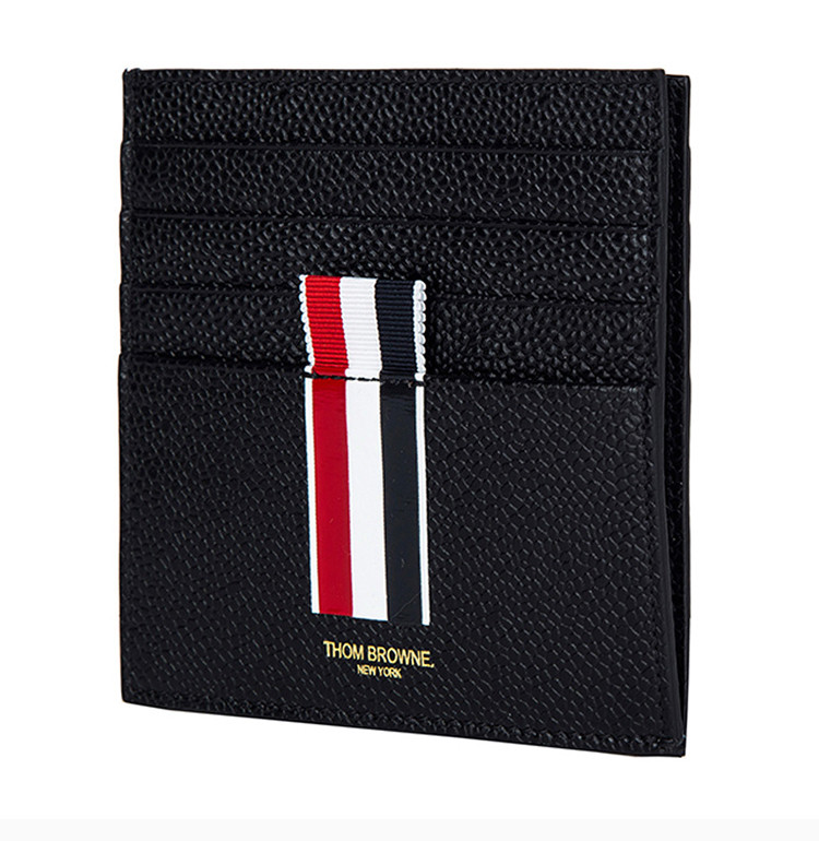 thombrowne标志壁纸,tb三道杠壁纸 thom browne/thom browne 19春夏 男士黑色牛皮蓝白红条纹卡包