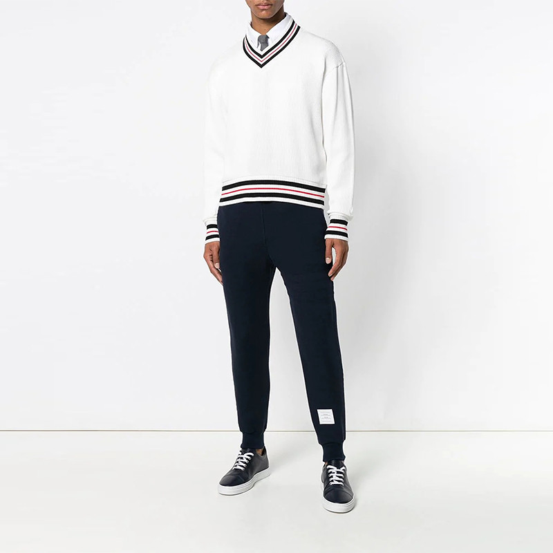 thom browne(thom browne) 深蓝色棉质条纹男士休闲裤卫裤 2码