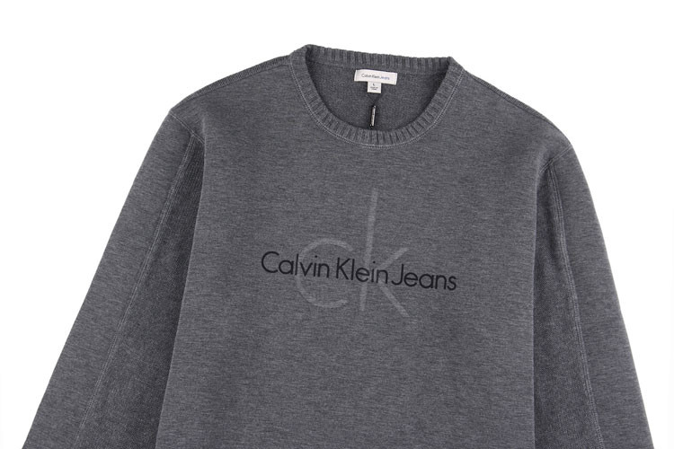 【18秋冬】calvin klein/卡尔文·克莱因 ck新款男装圆领纯色长袖棉拼