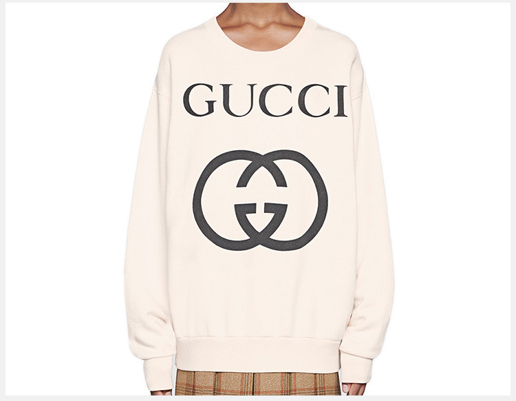 gucci/古驰 18秋冬服装 女士白色棉质logo印花时尚休闲圆领运动衫卫衣