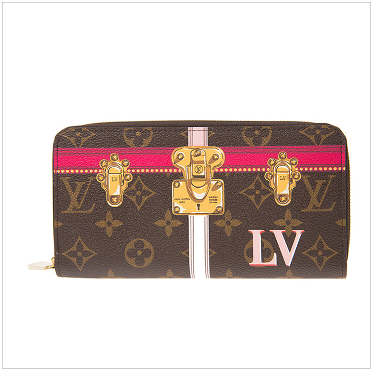 【包邮包税】louisvuitton/路易威登女士咖色皮革经典logo图案印花长