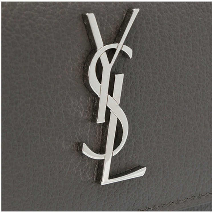 ysl/圣罗兰 女士灰色牛皮金属logo装饰单肩斜挎包灰色