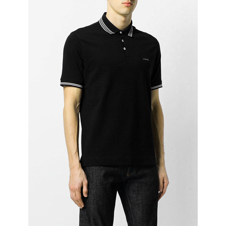 ermenegildo zegna(杰尼亚) 黑色纯棉男士翻领短袖polo衫 l