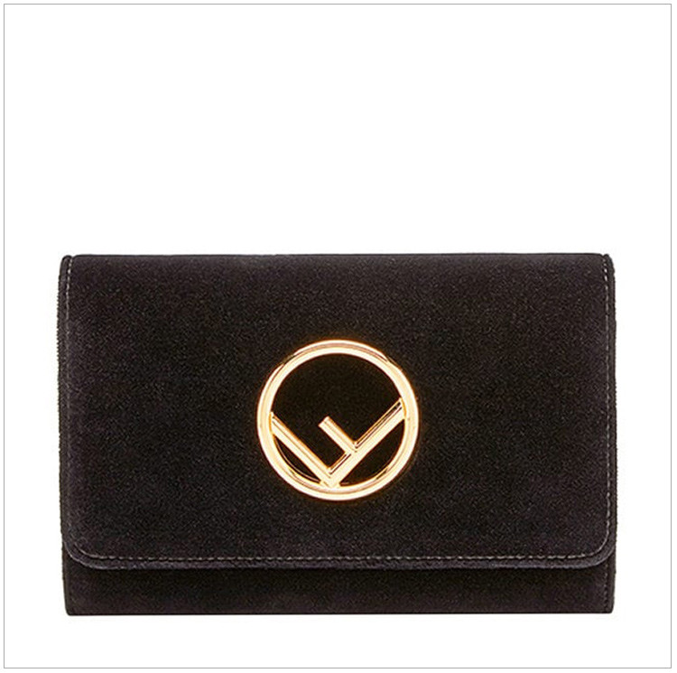 fendi/芬迪18秋冬女士天鹅绒金属f标翻盖迷你手拿包晚宴包时尚链条单