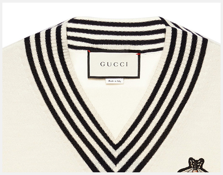 gucci/古驰 20春夏 男装 服饰 鹿晗同款 羊毛v领蜜蜂刺绣时尚休闲