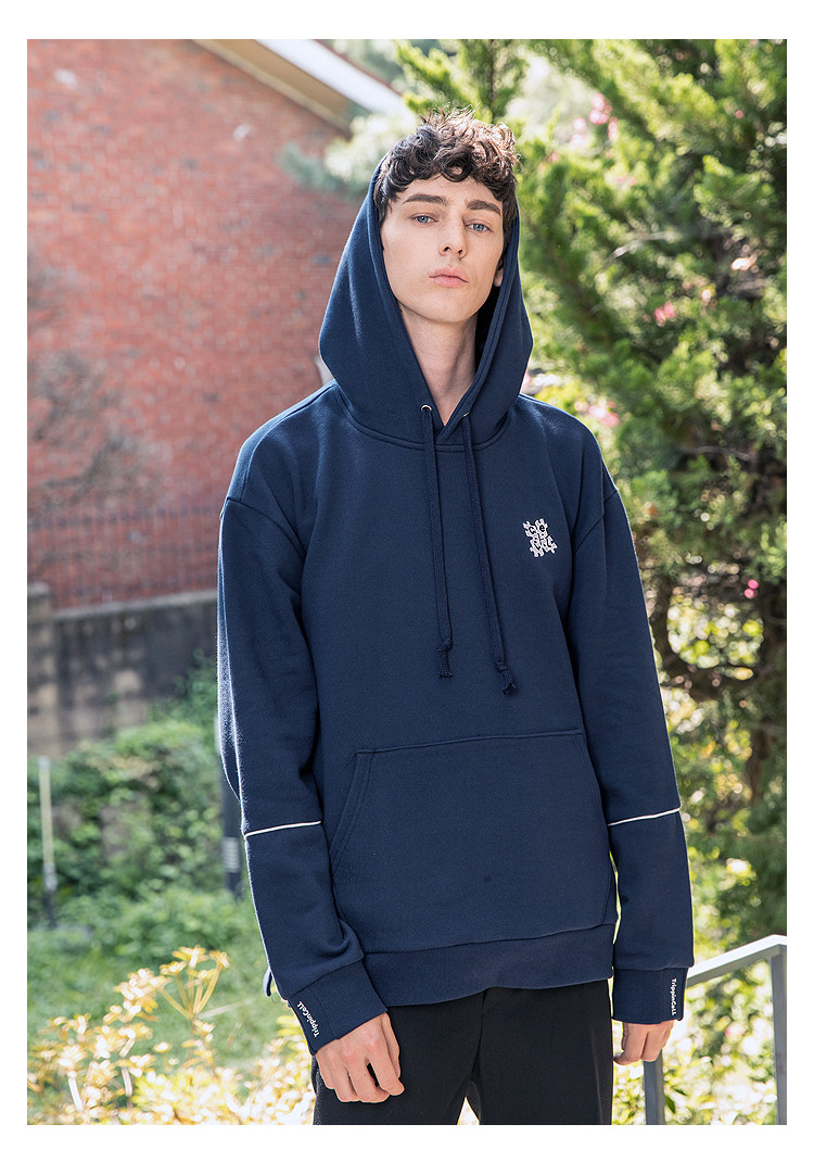 menwear[18春夏新品]trippincell 中性宽松款藏蓝色连帽卫衣