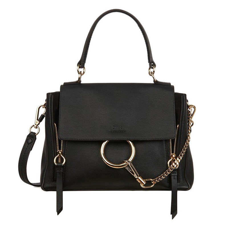chloe/克洛伊 女包经典款faye女士黑色中号牛皮金属圆环装饰链条手提