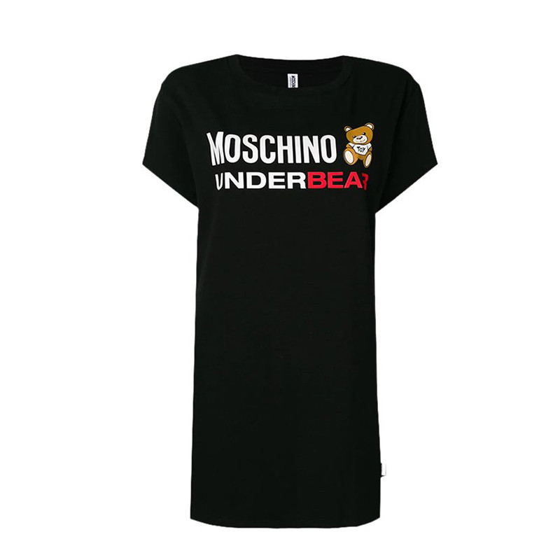 美国熊logo的衣服牌子,熊logo的衣服品牌 moschino/莫斯奇诺 棉质泰迪熊logo印花t恤连衣裙 a1905 9003 0555