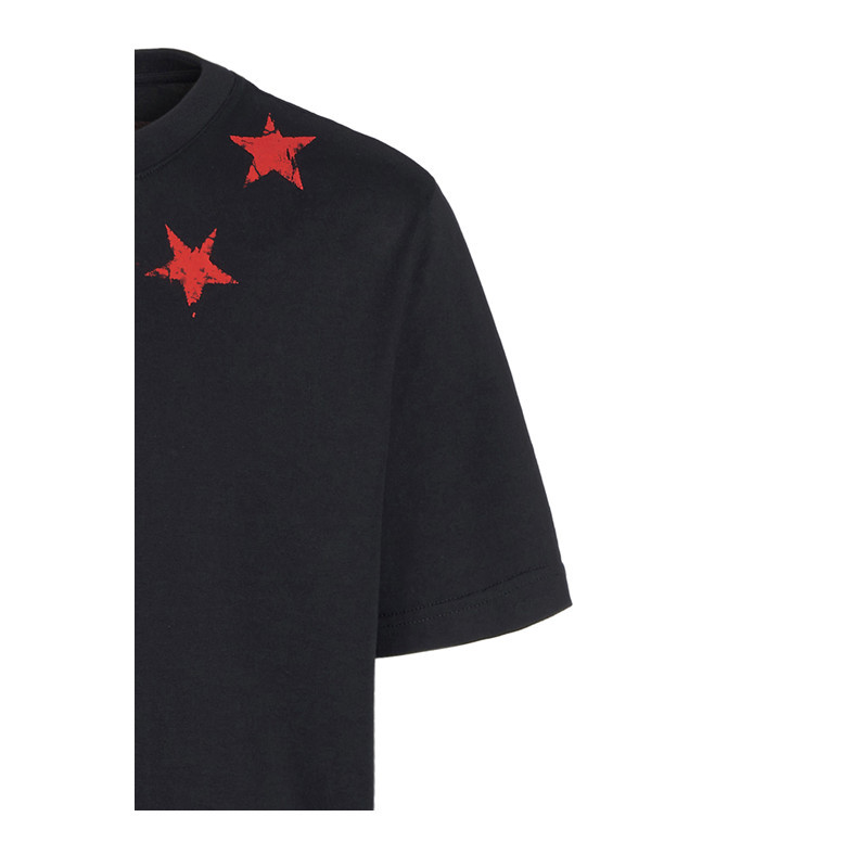 givenchy/纪梵希 18秋冬新款男士黑色纯棉领口印花复古红色星星t恤