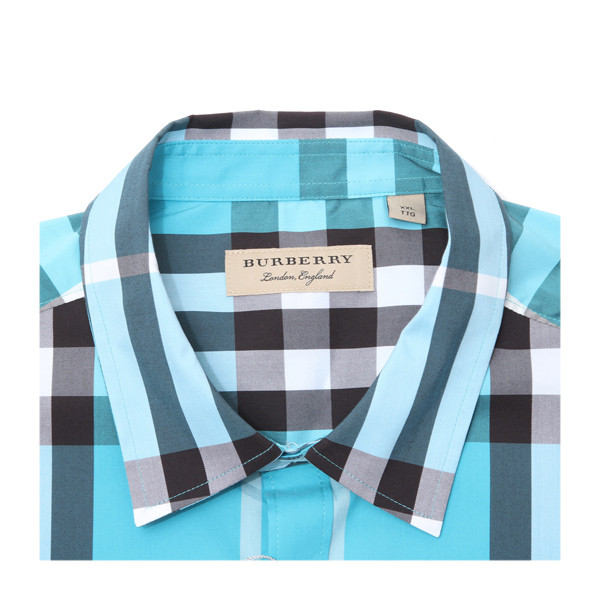 burberry/博柏利 burberry london,england 蓝灰格棉质男士短袖衬衫