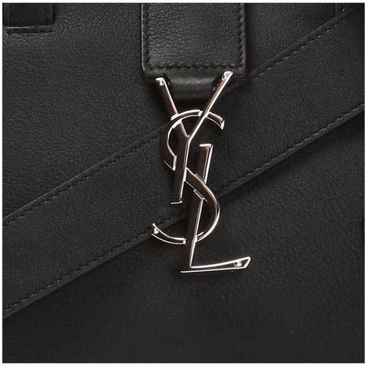ysl/圣罗兰 女士黑色牛皮金属logo标识时尚单肩斜挎包手提包黑色
