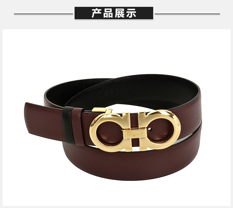 女士双面黑色酒红色皮革休闲时尚铜色双扣皮带 23-a564-00-calf-wine