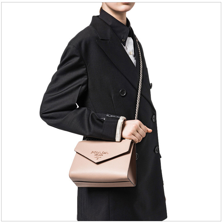 【情人节礼物】prada/普拉达 monochrome系列 女士浅粉色saffiano皮革
