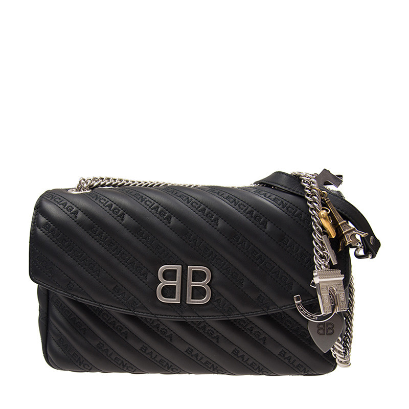 balenciaga/巴黎世家 女包 女士双blogo斜纹牛皮单肩包斜挎包 黑色