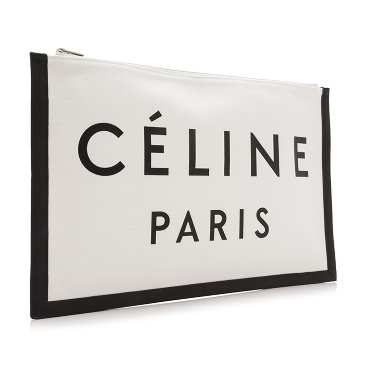 celine/赛琳 made in clutch女士帆布配皮logo印花拉链手拿包 10a962