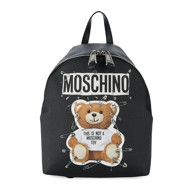 moschino/莫斯奇诺 男女同款黑色泰迪熊别针图案小熊双肩背包 a7633