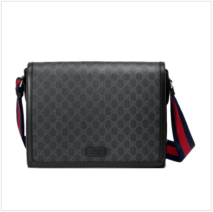 gucci/古驰 男士黑色帆布/配皮gg印花商务休闲单肩斜挎包邮差包黑色图片