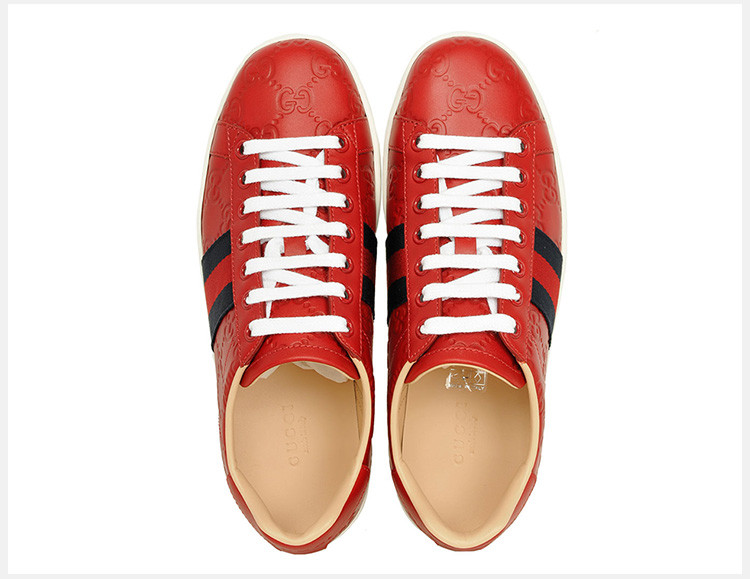 gucci/古驰 女款红绿织布系带休闲鞋板鞋红色 387993-wcg0-6485
