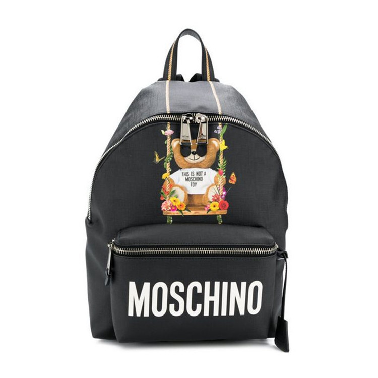 moschino女士聚氨酯泰迪熊拉链双肩包黑色黑色