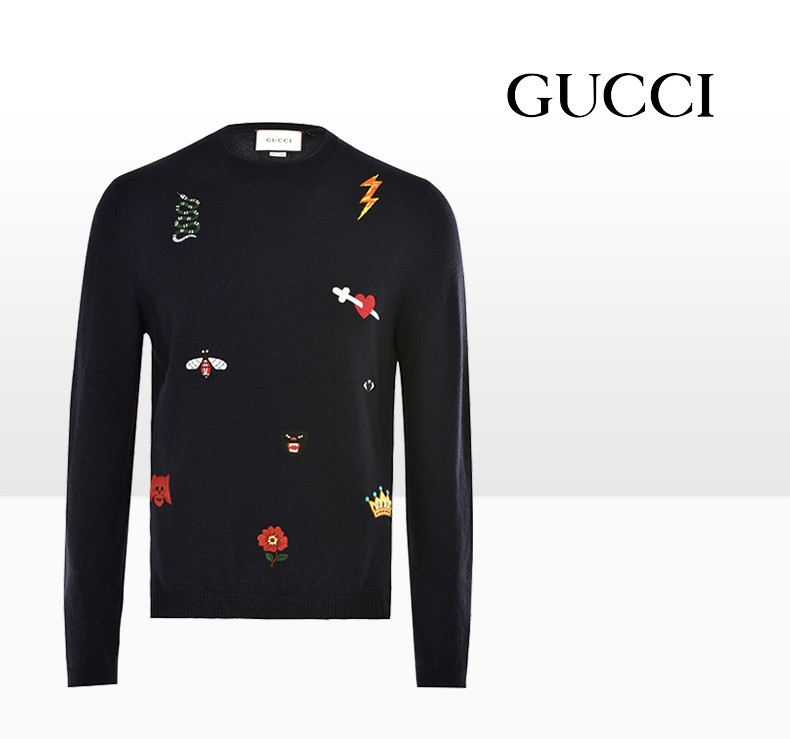 gucci/古驰 【18秋冬】男毛衣圆领羊毛刺绣针织衫 527932