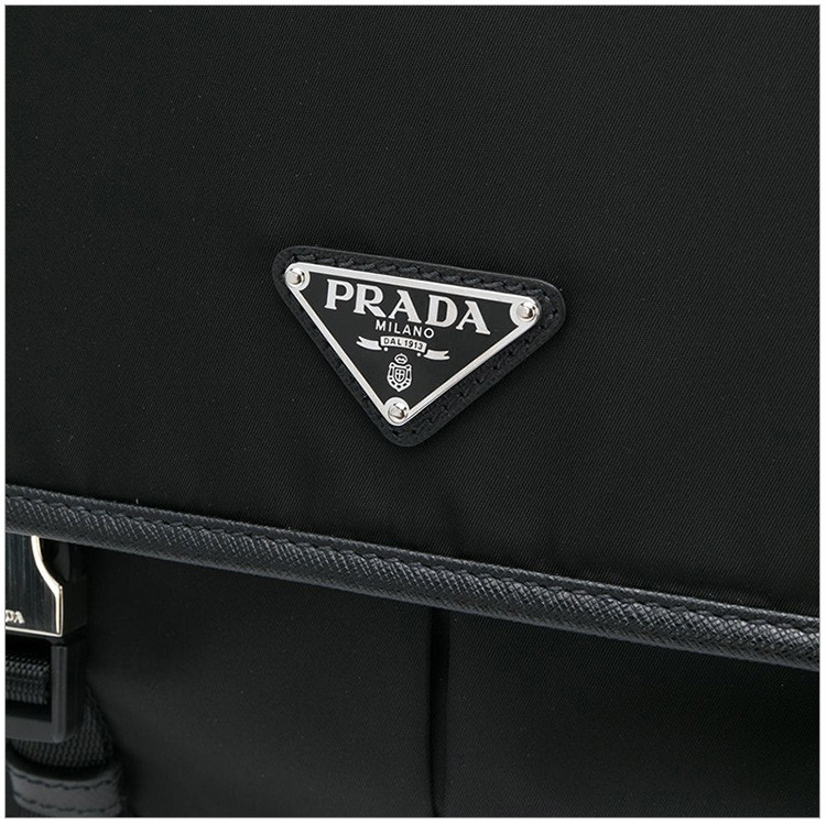 【情人节礼物】prada/普拉达 男士黑色尼龙翻盖单肩包斜挎包邮差包男