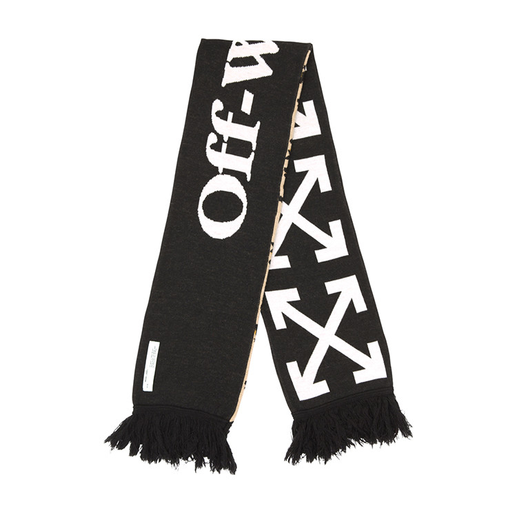 off-white/off-white 18秋冬新品男女同款羊毛混纺豹纹流苏围巾omma