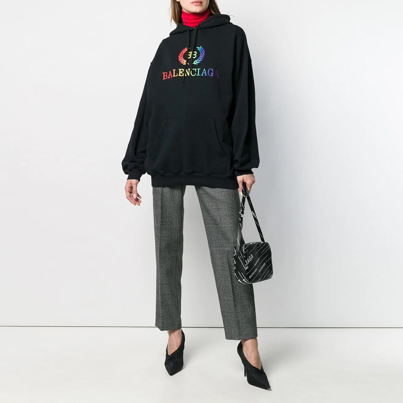 balenciaga/巴黎世家 19春夏服装新款 女士彩色麦穗logo印花黑色连